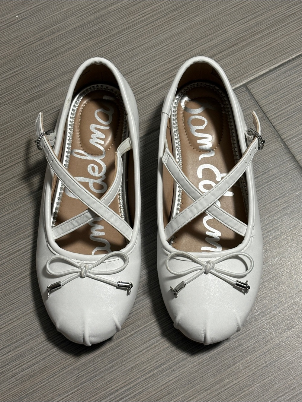 Sam Edelman Kids Girls White Cross-Strap Bow Ballet Flats US Size 1/12.5